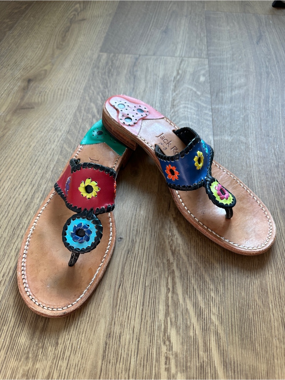Jack Rogers Multicolor Leather Floral Thong Sandals - Women's Size 8